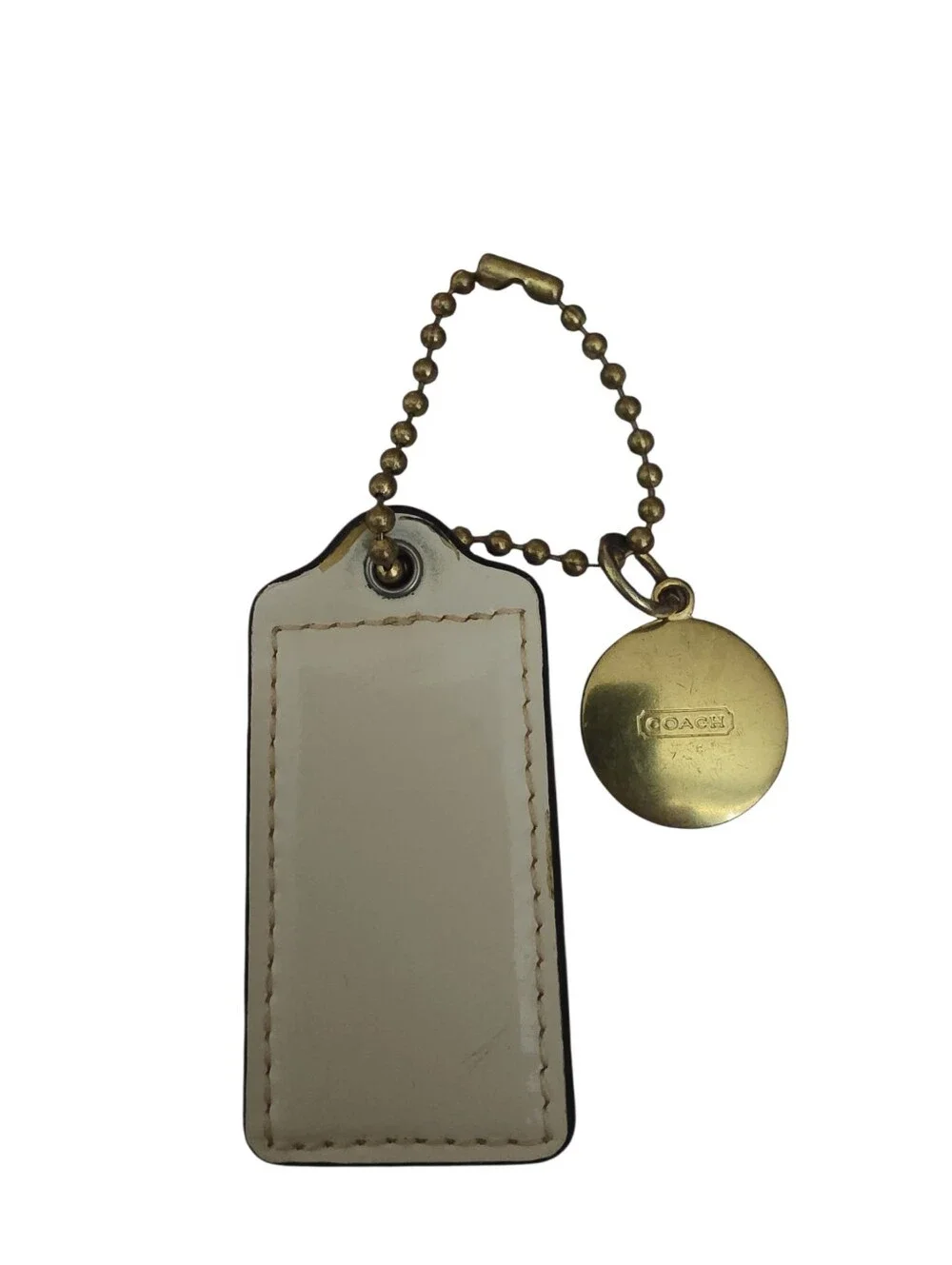 Vintage Coach White Patent Leather & Gold Coin Hang Tags